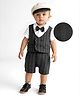 Mark & Mia Woven Half Sleeves Striped Party Romper With Attached Waistcoat & Bow - Black & White