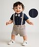 Mark & Mia Woven Half Sleeves Striped Party Romper With Bow - Navy Blue