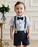 Mark & Mia Cotton Woven Half Sleeves Party Romper with Bow & Suspender with Stripes - Navy Blue