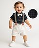 Mark & Mia Woven Half Sleeves Checks Party Romper With Bow & Suspender - Black & White