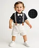 Mark & Mia Woven Half Sleeves Checks Party Romper With Bow & Suspender - Black & White