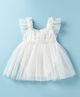 Mark & Mia Woven Frill Sleeves Solid Party Frock Style Onesie With Floral Applique - Cream