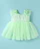 Mark & Mia Woven Frill Sleeves Solid Party Frock Style Onesie With Floral Applique - Light Green