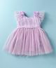 Mark & Mia Woven Frill Sleeves Solid Party Frock Style Onesie With Floral Applique - Purple