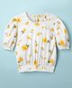 Kookie Kids Cotton Woven Half Sleeves Top With Floral Print & Frill Detailing - White & Yellow