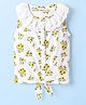 Babyhug Swiss Dobby Woven Frill Sleeves Floral Printed Knotted Top with Chifilli Detailing - White