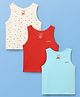 Pine Kids Cotton Lycra Knit Sleeveless Heart Printed & Solid Coloured Vests Pack Of 3 - Light Blue Red & White
