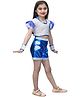 Kaku Fancy Dresses Half Sleeves Sequin Embellished Bow Applique Dance Costume - Blue & Silver