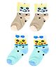 Kid-O-World Pack Of 2 Cotton Smiley Face Designed Socks - Beige & Green