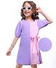 Hola Bonita Girls Knit Half Sleeve Textured Knee Length Solid Frock - Lavender