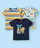 Babyhug Cotton Knit Half Sleeves T-Shirts with Beach Theme Print & Stripes Pack of 3 - Yellow White & Navy Blue