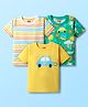 Babyhug Cotton Knit Half Sleeves T-Shirts with Car Print & Stripes Pack of 3 - Yellow Mint & White