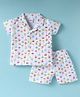 Ben Benny 100% Cotton Knit Half Sleeves Shorts Co-Ord Night Suit With Tree Print - White