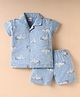 Ben Benny 100% Cotton Knit Half Sleeves Shorts Co-Ord Night Suit With Swan & Polka Dot Print - Light Blue