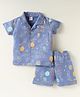 Ben Benny 100% Cotton Knit Half Sleeves Shorts Co-Ord Night Suit With Dino In Space Print - Blue