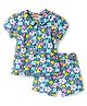 Babyhug Cotton Knit Half Sleeves Peter Pan Collar Shorts Night Suit with Floral Print - Navy Blue