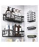JD Fresh 5 in 1 Alloy Steel Self Adhesive Organizer Combo For Bathroom Accessories - Black