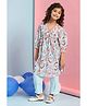 BIBA Cotton Three Fourth Sleeves Floral Printed Kurta With Solid Pant Set - Sky Blue