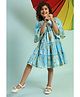 BIBA Three Fourth Cape Sleeves Floral Printed Dress - Sky Blue