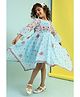BIBA Three Fourth Bell Sleeves Floral Printed Dress - Sky Blue