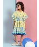 BIBA Cotton Half Flutter Sleeves Floral Printed Lace Embellished Dress - Yellow
