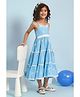BIBA Cotton Sleeveless Butterfly Embroidered Lace Embellished Tiered Dress - Blue