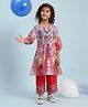 BIBA Cotton Three Fourth Sleeves Floral Printed Kurta With Pant Set - Red