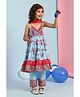 BIBA Cotton Sleeveless Floral Printed Tiered Kurta With Pant & Dupata Set - Sky Blue