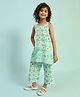 BIBA Cotton Sleeveless Palm Trees Printed Kurta With Coordinating Pant Set - Green