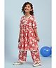 BIBA Cotton Half Sleeves Floral Printed Lace Embellished Kurta Pant Set - Red