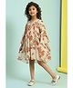 BIBA Three Fourth Bell Sleeves Floral Printed Dress - Off White