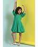 BIBA Cotton Half Sleeves Schiffli Embroidered Dress - Green