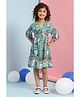 BIBA Three Fourth Sleeves Animals Printed Dress - Green