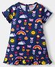 Babyhug Cotton Knit Half Sleeves Nighty with Tropical Print & Frill Detailing - Navy Blue