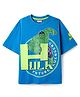 Pine Kids Marvel Single Jersey Knit Half Drop Shoulder Sleeves Oversized T-Shirt with Avengers Graphics & Badge Detailing - Blue