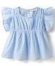 Kookie Kids Woven Frill Sleeves Butterfly Yard Dyed Striped Top - Light Blue