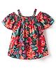 Kookie Kids Cotton Rayon Woven Half Cold Shoulder Sleeves Top with Floral Print - Black