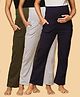 The Mom Store Pack Of 3 Cotton Spandex Solid Maternity Track Pants - Olive Green Navy Blue & Grey
