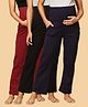 The Mom Store Pack Of 3 Cotton Spandex Solid Maternity Track Pants - Maroon Navy Blue & Black