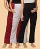 The Mom Store Pack Of 3 Cotton Spandex Solid Maternity Track Pants - Maroon Black & Grey