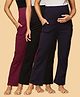 The Mom Store Pack Of 3 Cotton Spandex Solid Maternity Track Pants - Grape Navy Blue & Black