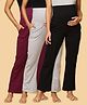 The Mom Store Pack Of 3 Cotton Spandex Solid Maternity Track Pants - Grape Grey & Black