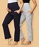 The Mom Store Pack Of 2 Cotton Spandex Solid Maternity Track Pants - Grey & Navy Blue