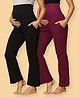 The Mom Store Pack Of 2 Cotton Spandex Solid Maternity Track Pants - Black & Wine