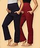 The Mom Store Pack Of 2 Cotton Spandex Solid Maternity Track Pants - Maroon & Navy Blue
