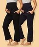 The Mom Store Pack Of 2 Cotton Spandex Solid Maternity Track Pants - Black & Navy Blue