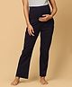 The Mom Store Cotton Spandex Solid Maternity Track Pants - Navy Blue
