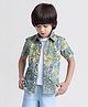 Taffykids Poplin Half Sleeves Paisley Printed Shirt With Attached Tee - Green & White