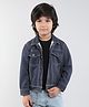 Taffykids Twill Full Sleeves Stitch Detailed Button Up Jacket - Blue