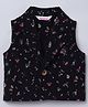 Taffykids Corduroy Sleeveless Floral Printed Cropped Jacket - Black